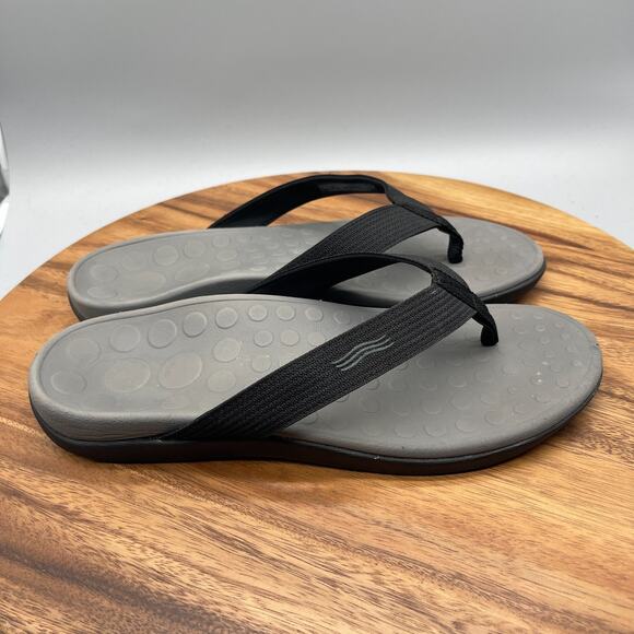 Vionic 44 Wave Sandals Mens Size 11 Black Gray Thong Recovery Casual Orthaheel - Picture 1 of 8